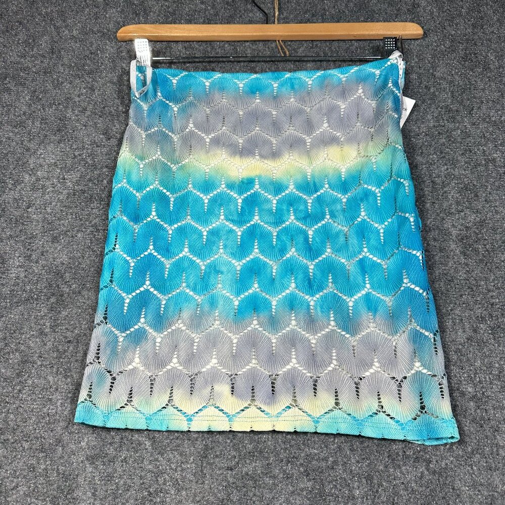 Va Va by Joy Han Skirt Women Small Open Knit Pencil Lined Side Zipper Blue NEW